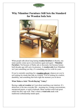 Why Nilambur Furniture Still Sets the Standard for Wooden Sofa Sets