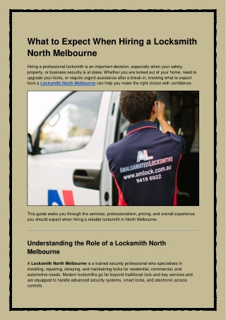 What to Expect When Hiring a Locksmith North Melbourne