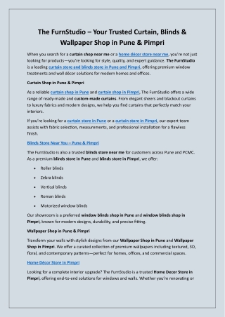 The FurnStudio – Your Trusted Curtain, Blinds & Wallpaper Shop in Pune & Pimpri