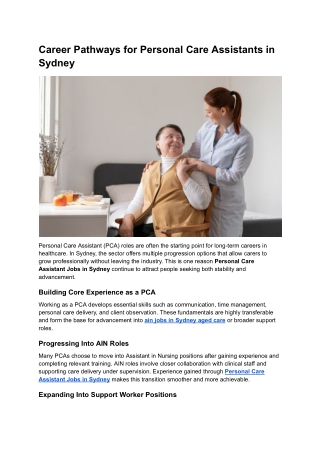 Career Pathways for Personal Care Assistants in Sydney