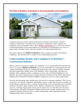 The Role of Builders in Brisbane in Ensuring Quality and Compliance