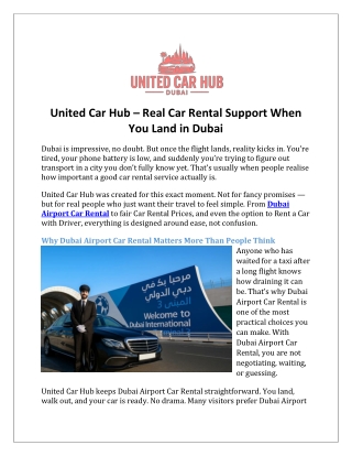 United Car Hub – Real Car Rental Support When You Land in Dubai