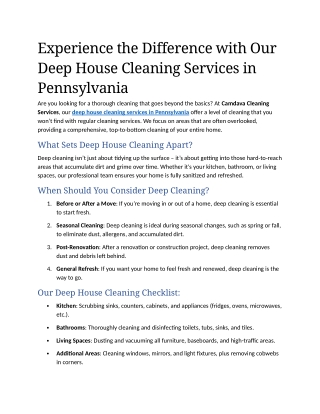2- Experience the Difference with Our Deep House Cleaning Services in Pennsylvania