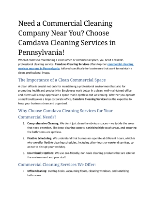 3- Need a Commercial Cleaning Company Near You Choose Camdava Cleaning Services in Pennsylvania!