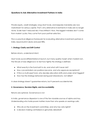 Questions to Ask Alternative Investment Partners in India