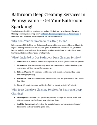 8- Bathroom Deep Cleaning Services in Pennsylvania – Get Your Bathroom Sparkling!