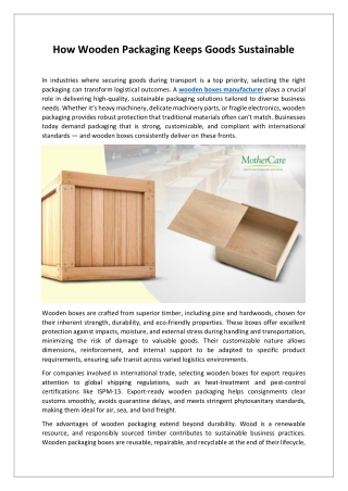 How Wooden Packaging Keeps Goods Sustainable