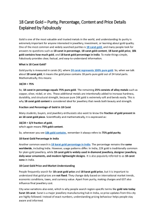 18 Carat Gold – Purity, Percentage, Content and Price Details Explained