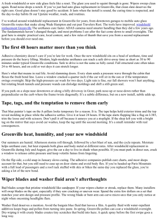 Auto Glass Replacement Greenville: Caring for Your New Glass