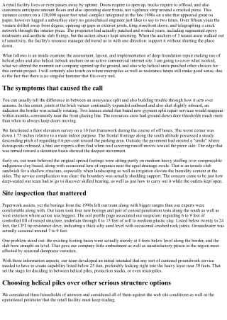 Case History: Deep Foundation Repair with Helical Overdo a Retail Facility