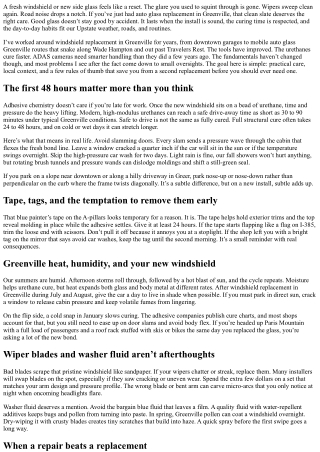 Auto Glass Replacement Greenville: Caring for Your New Glass