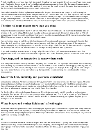 Auto Glass Replacement Greenville: Caring for Your New Glass