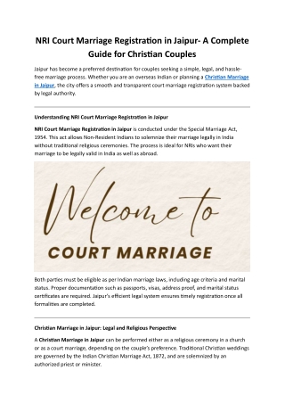 NRI Court Marriage Registration in Jaipur- A Complete Guide for Christian Couples