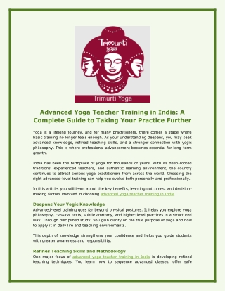 Advanced Yoga Teacher Training in India A Complete Guide to Taking Your Practice Further