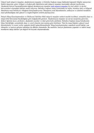 Maaş Analizleri: Mali Müşavir, Akademisyen ve Belediye Başkanı Maaşları