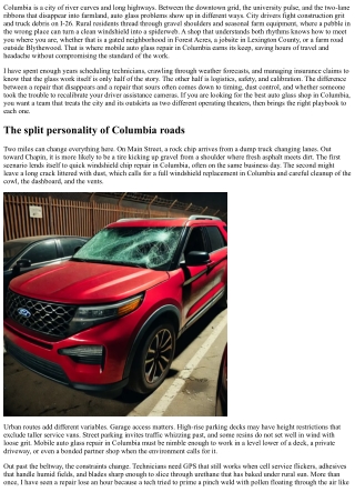 Mobile Auto Glass Repair in Columbia: Rural and Urban Coverage