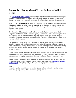 Automotive Glazing Market Trends Reshaping Vehicle Design