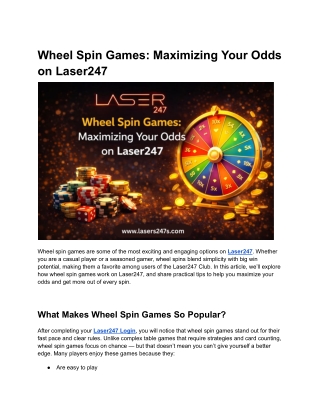 Wheel Spin Games Maximizing Your Odds on Laser247
