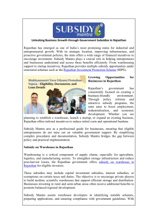 Unlocking Business Growth through Government Subsidies in Rajasthan