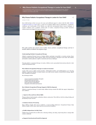 Why Choose Pediatric Occupational Therapy in London for Your Child?