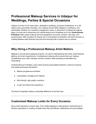 Professional Makeup Services in Udaipur for Weddings, Parties & Special Occasions