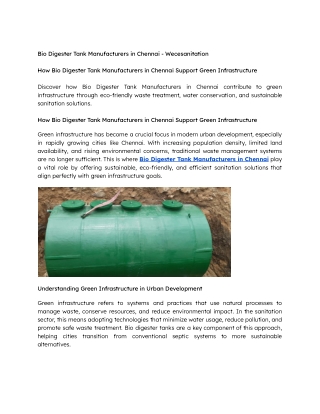 How Bio Digester Tank Manufacturers in Chennai Support Green Infrastructure