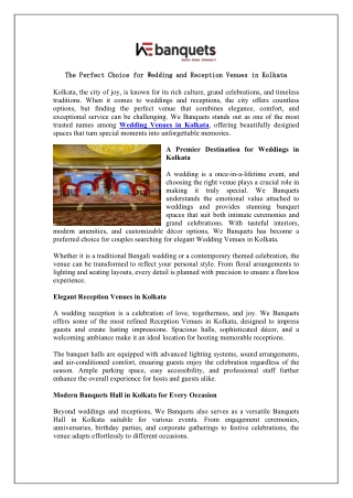 The Perfect Choice for Wedding and Reception Venues in Kolkata