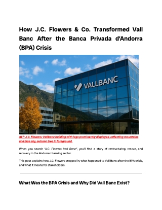 How J.C. Flowers Transformed Vall Banc | Andorra Facts