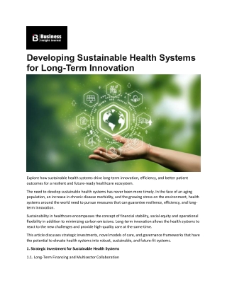 Building Inclusive and Sustainable Health Systems for All