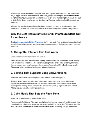 Best Restaurants in Rohini Pitampura with Great Ambience