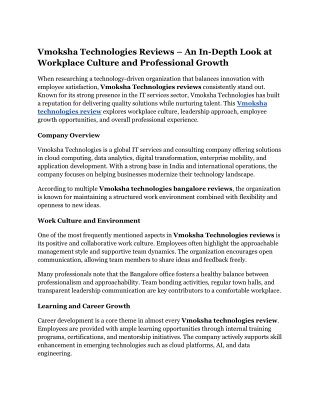 Vmoksha Technologies Reviews – An In-Depth Look at Workplace Culture and Professional Growth