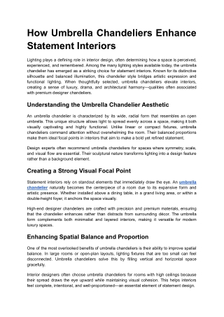 The Role of Umbrella Chandeliers in Designing Statement Spaces