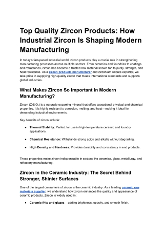 Top Quality Zircon Products_ How Industrial Zircon Is Shaping Modern Manufacturing