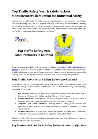Top Traffic Safety Vest Manufacturers in Mumbai