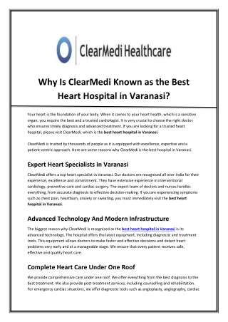 Why Is ClearMedi Known As The Best Heart Hospital In Varanasi