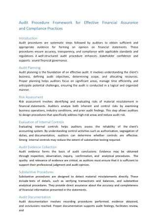 Audit Procedure Framework for Effective Financial Assurance