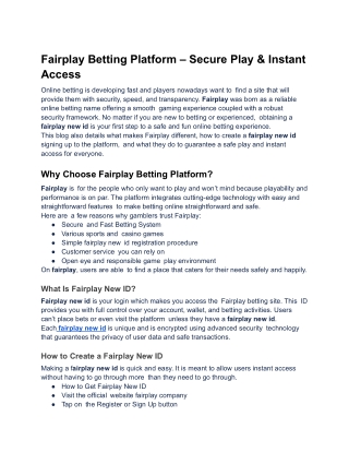 Fairplay Betting Platform – Secure Play & Instant Access