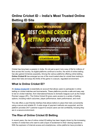 Online Cricket ID – India’s Most Trusted Online Betting ID Site