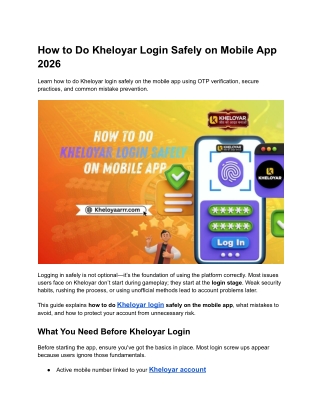 How to Do Kheloyar Login Safely on Mobile App 2026