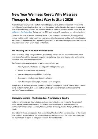 New Year Wellness Reset: Why Massage Therapy Is the Best Way to Start 2026