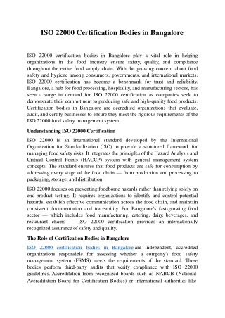 ISO 22000 Certification Bodies in Bangalore