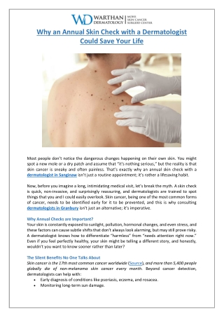 Why an Annual Skin Check with a Dermatologist Could Save Your Life