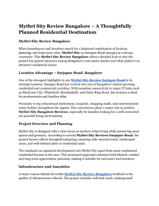 Mythri Sity Review Bangalore – A Thoughtfully Planned Residential Destination