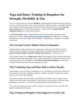 Yoga and Dance Training in Bangalore for Strength, Flexibility & Fun