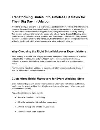 Transforming Brides into Timeless Beauties for Their Big Day in Udaipur