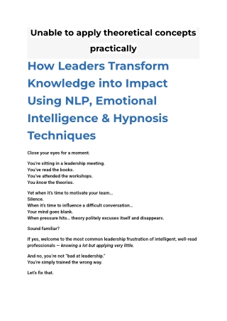 How Leaders Transform Knowledge into Impact Using NLP, Emotional Intelligence