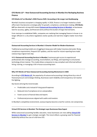 CFO Works LLP – How Outsourced Accounting Services in Mumbai Are Reshaping Business Finance