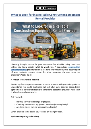 What to Look for in a Reliable Construction Equipment Rental Provider