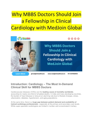 Why MBBS Doctors Should Join a Fellowship in Clinical Cardiology with MedJoin Global