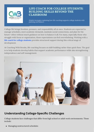 Life Coach for College Students Building Skills Beyond the Classroom